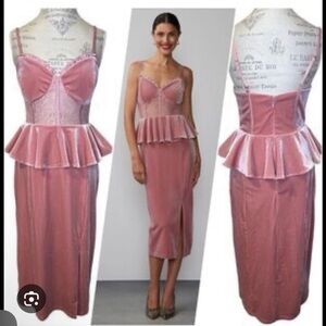 New York & Company Pink Peplum Velvet/Lace Pencil Skirt NWT